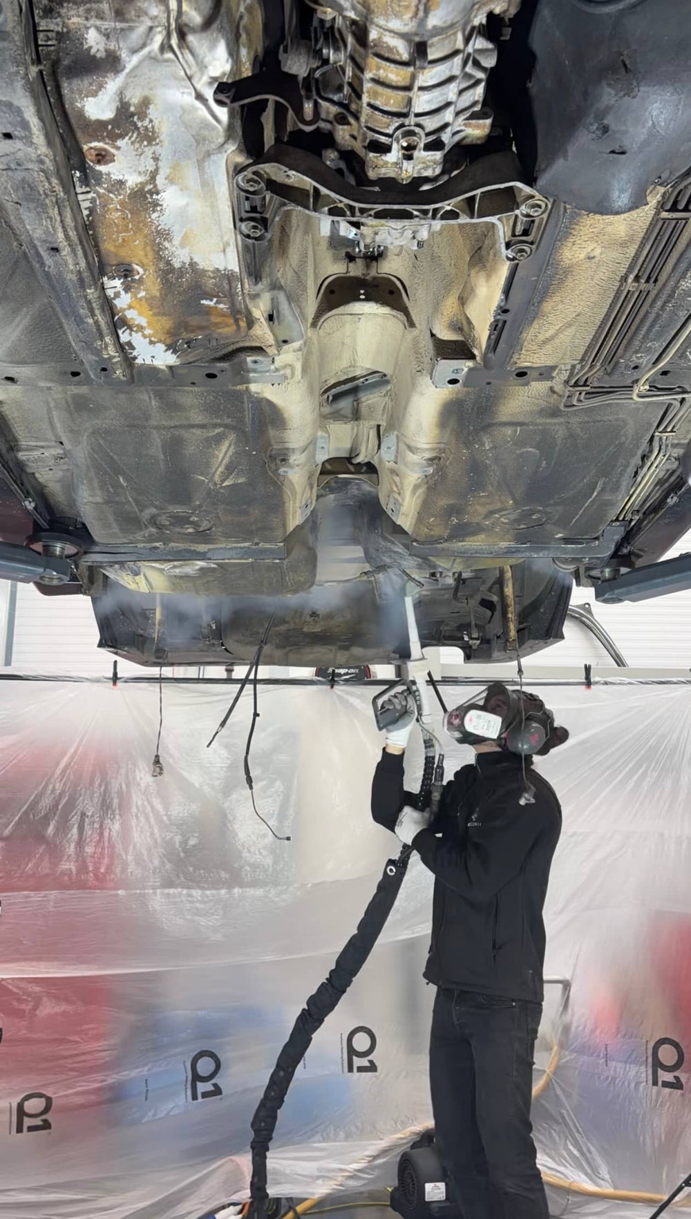 BMW E30 M3 getting underbody dry ice blasted and underbody restoration