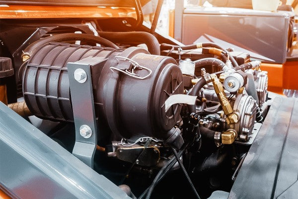 Close-up of a tractor engine 
